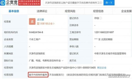 孟羽童疑似成立個(gè)人工作室，業(yè)務(wù)版圖拓展至內(nèi)容創(chuàng)作領(lǐng)域
